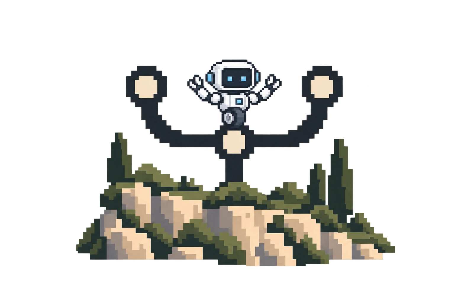 Commit stage illustrated with the aileon white single-wheel robot mascot in pixel art.